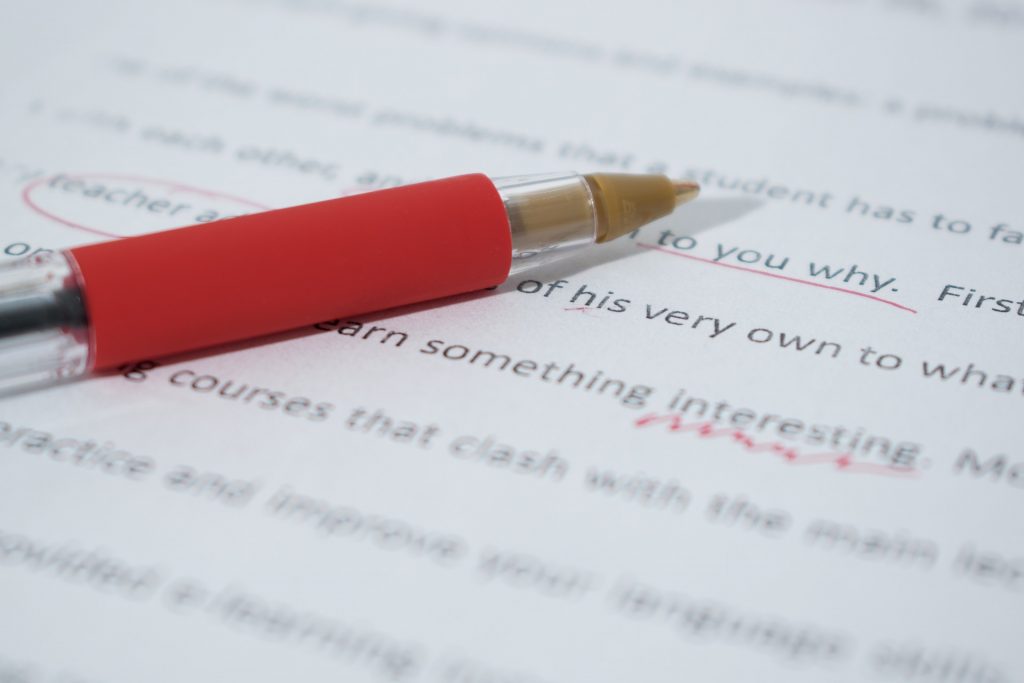 Photo of paper with corrections
